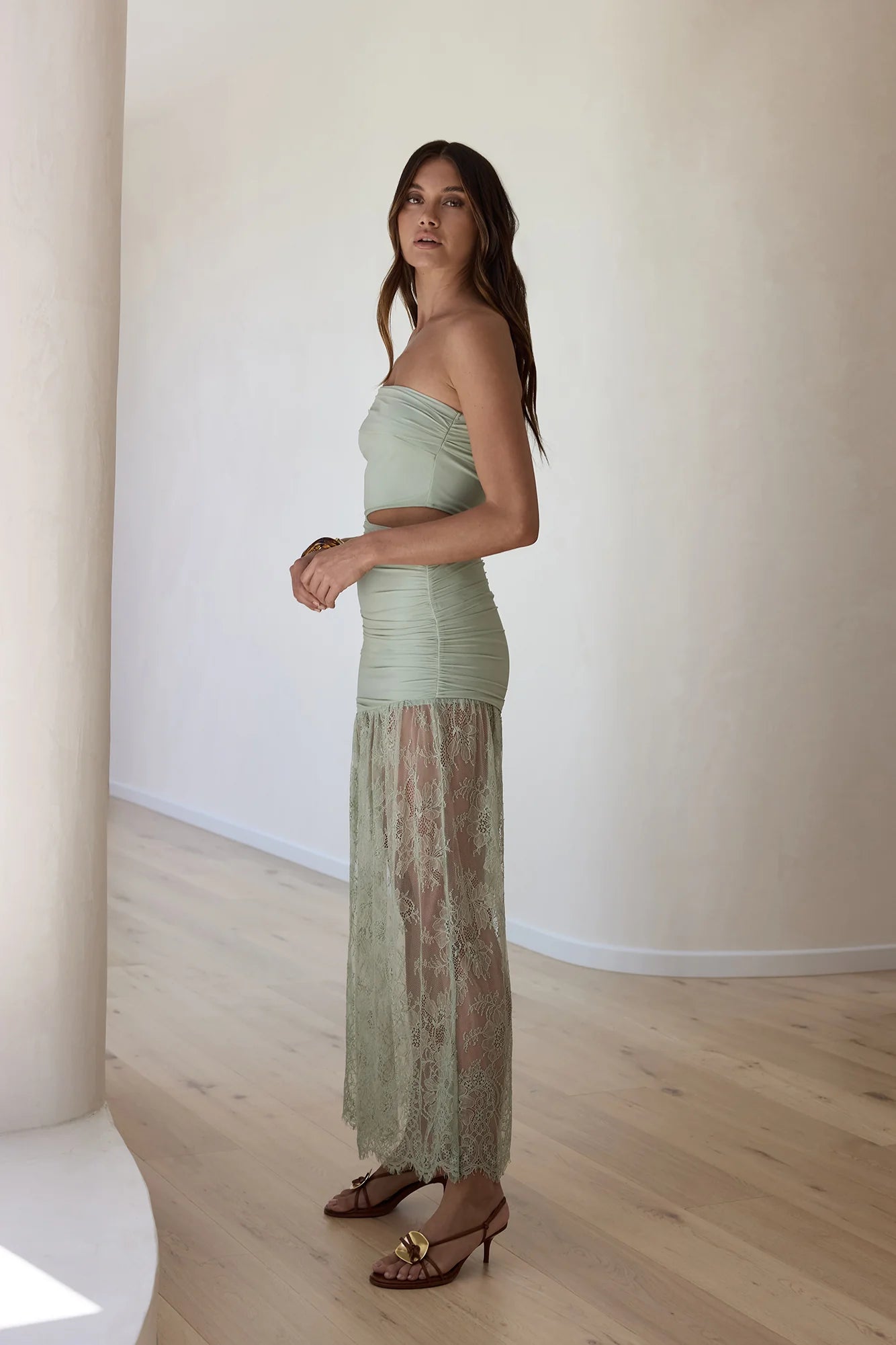 Blossoming Hearts Off Shoulder Lace Maxi Dress Sage