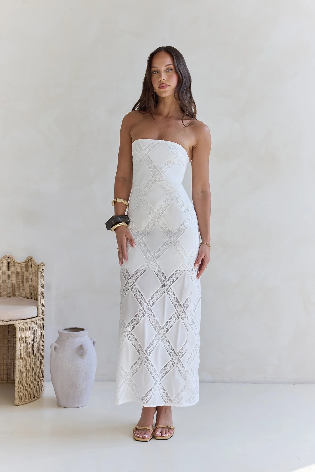 Ocean Air Oasis Strapless Maxi Dress White