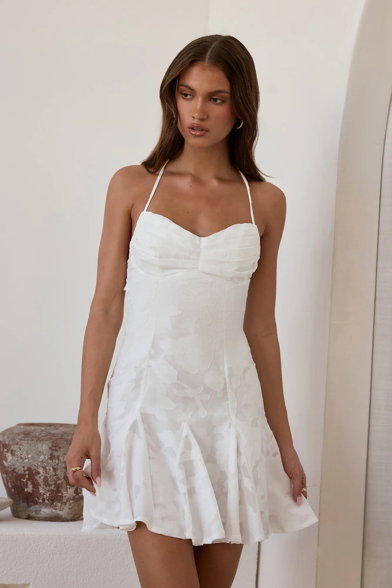 Dancing Alone Halter Mini Dress White