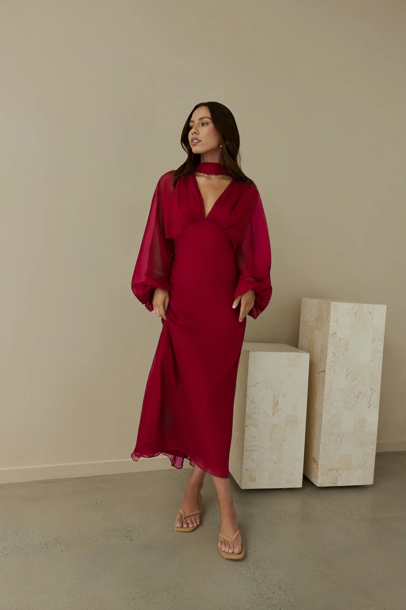 Our Nostalgia Long Sleeve Maxi Dress Burgundy