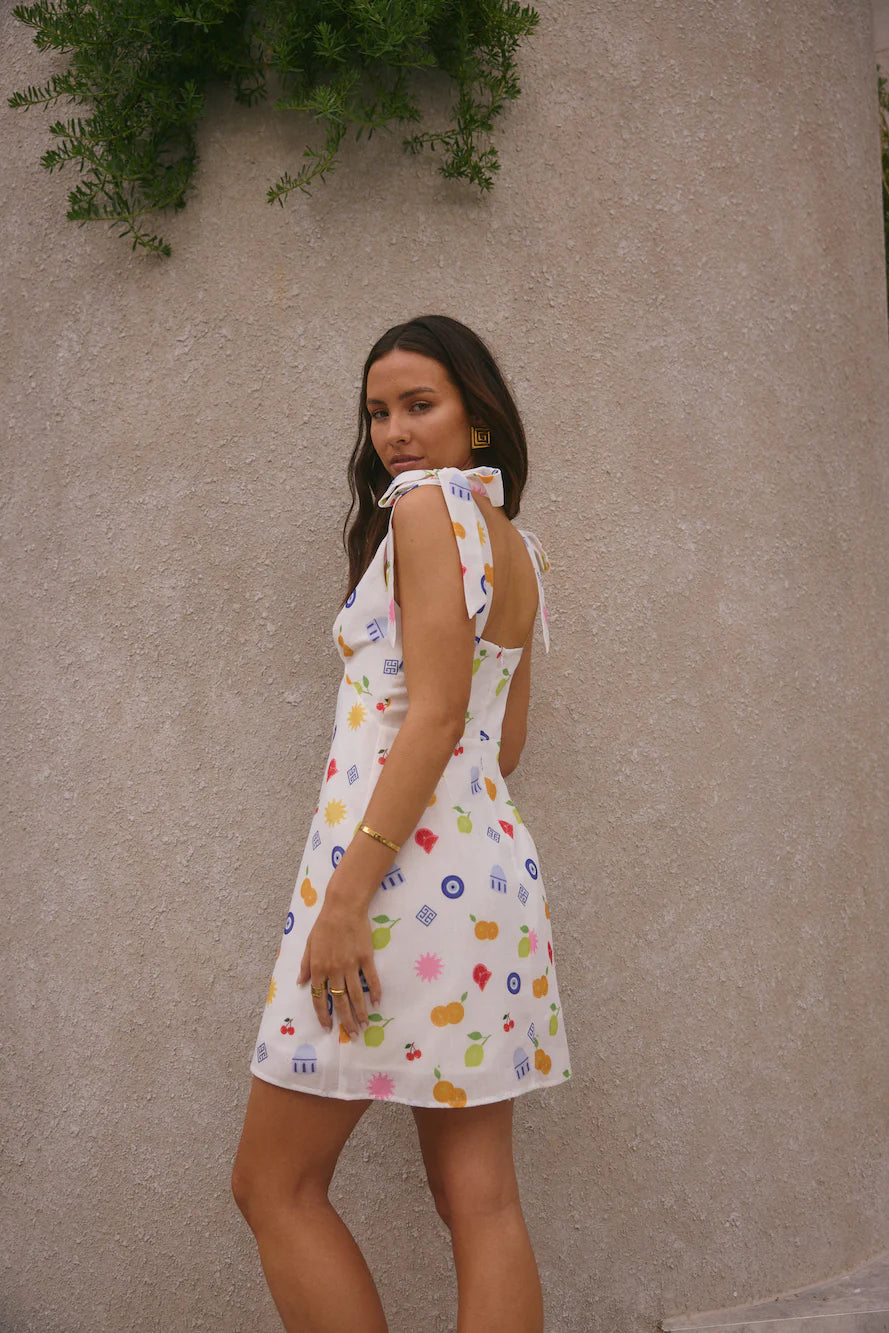 On Vacay Mini Dress Santorini Print