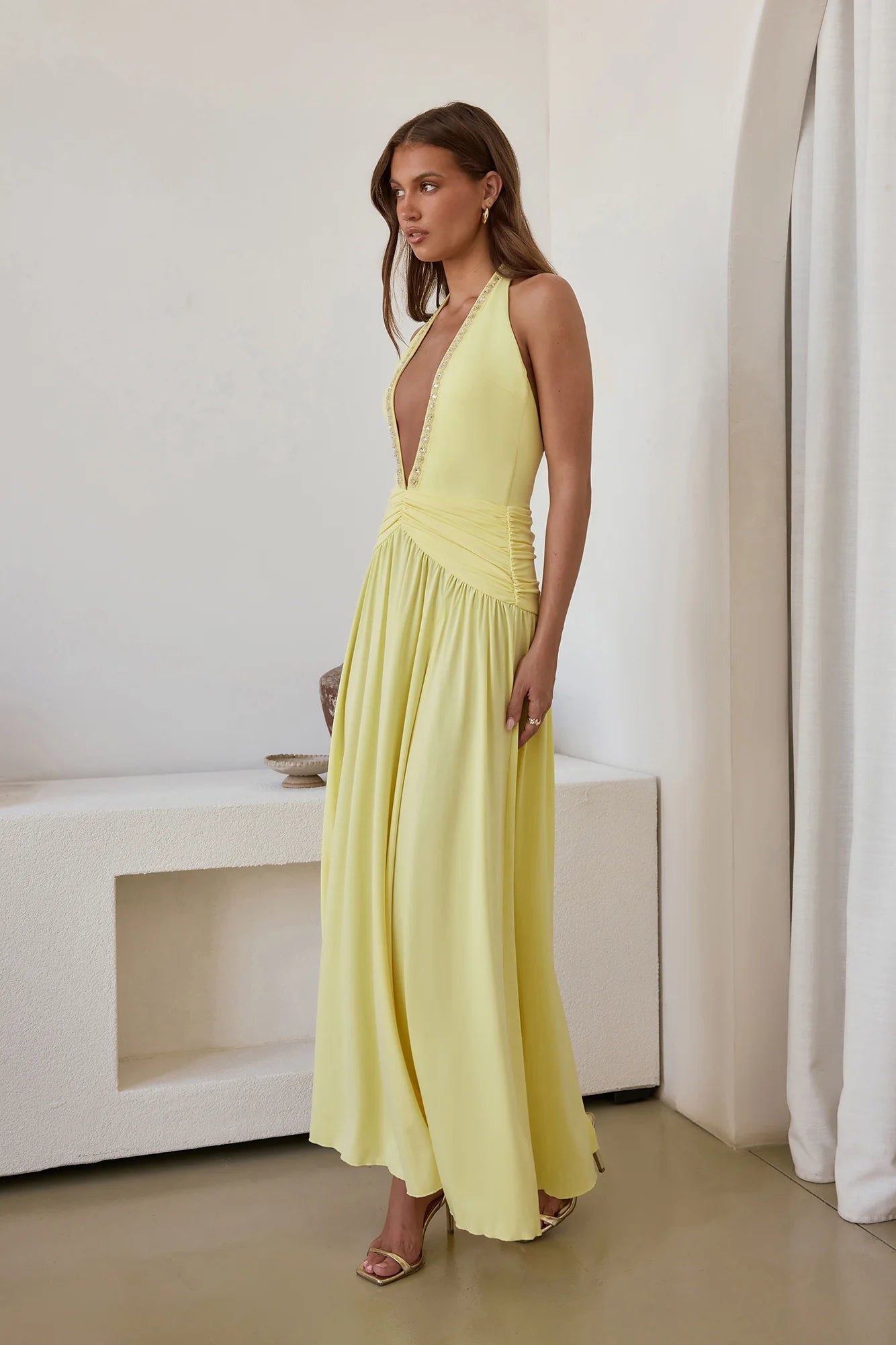 Bewitched By Light Halter Maxi Dress Yellow