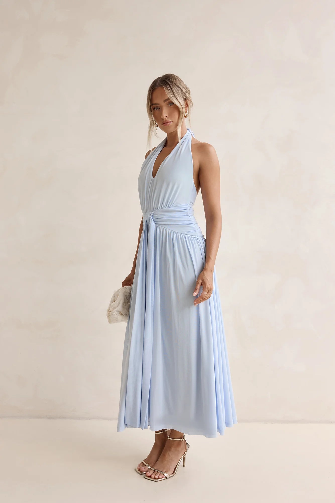 Robin Mesh Halter Maxi Dress Blue