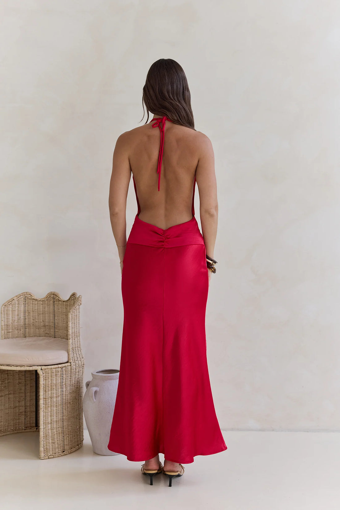 Got A Feeling Halter Satin Maxi Dress Red