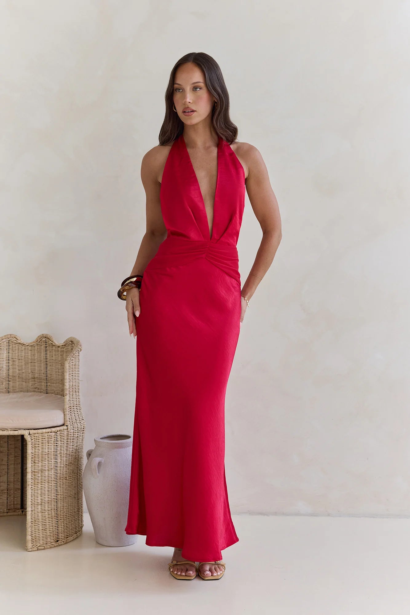Got A Feeling Halter Satin Maxi Dress Red