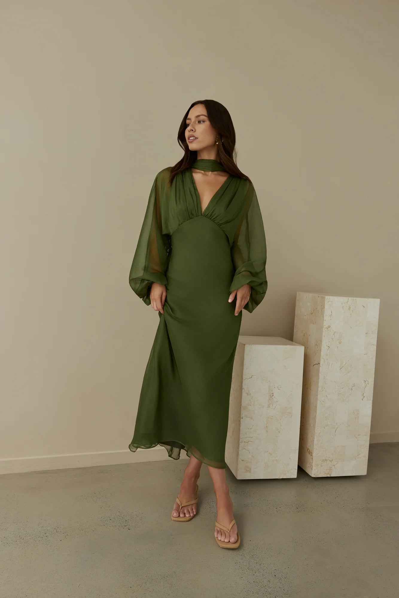 Our Nostalgia Long Sleeve Maxi Dress Green