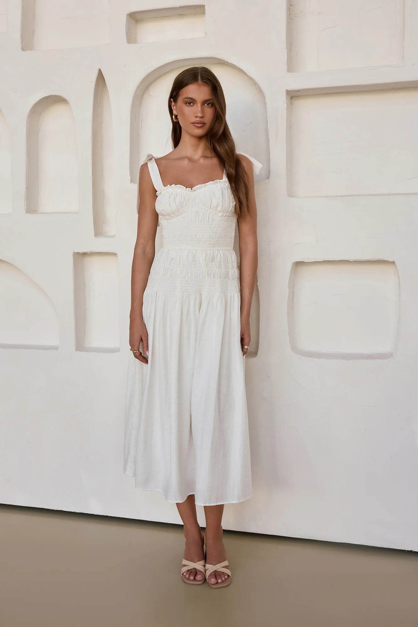 Spring Breeze Midi Dress White