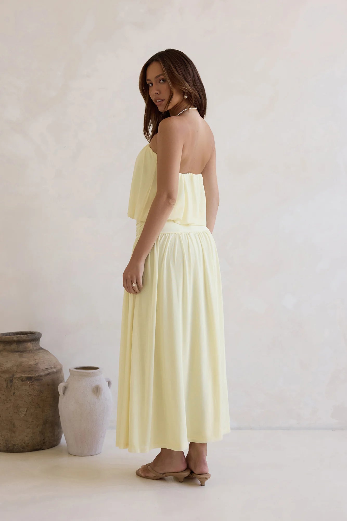 Calling Me Mesh Strapless Maxi Dress Yellow
