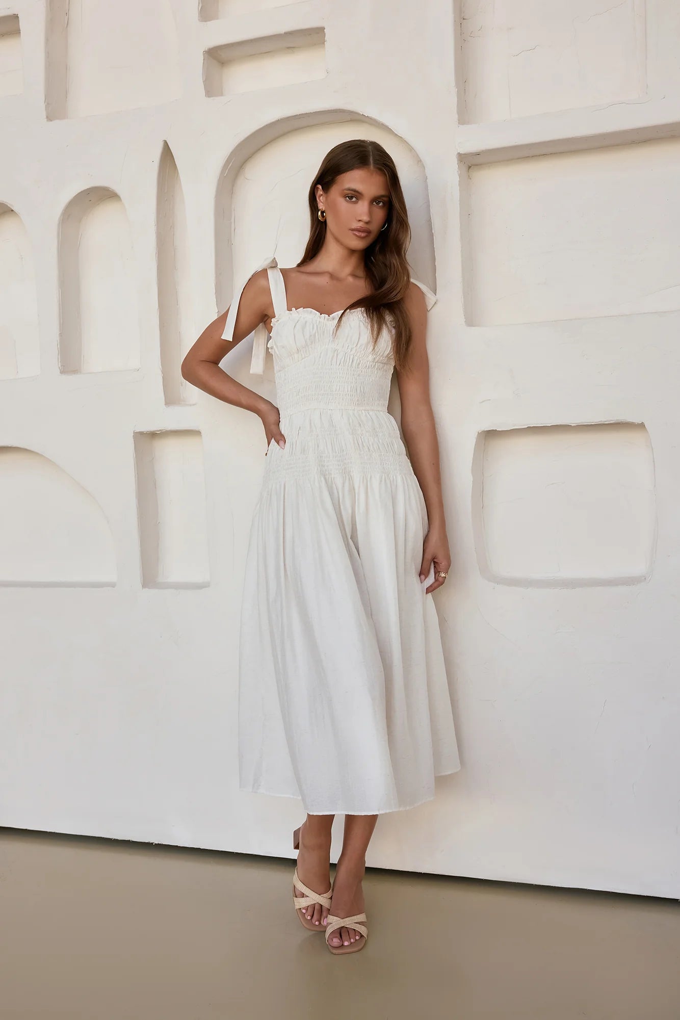 Spring Breeze Midi Dress White