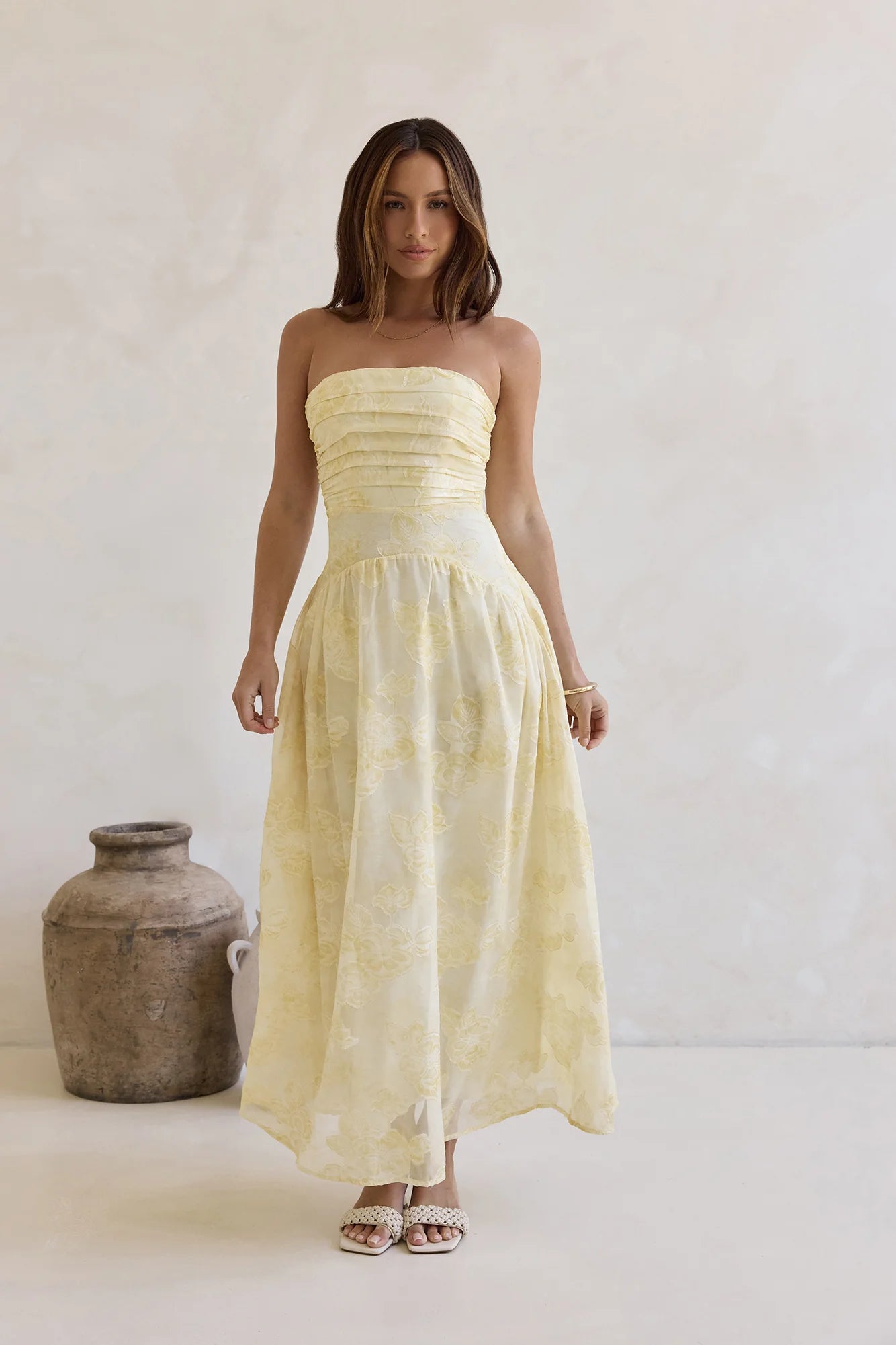 Cloud Kissed Paths Strapless Maxi Dress Yellow