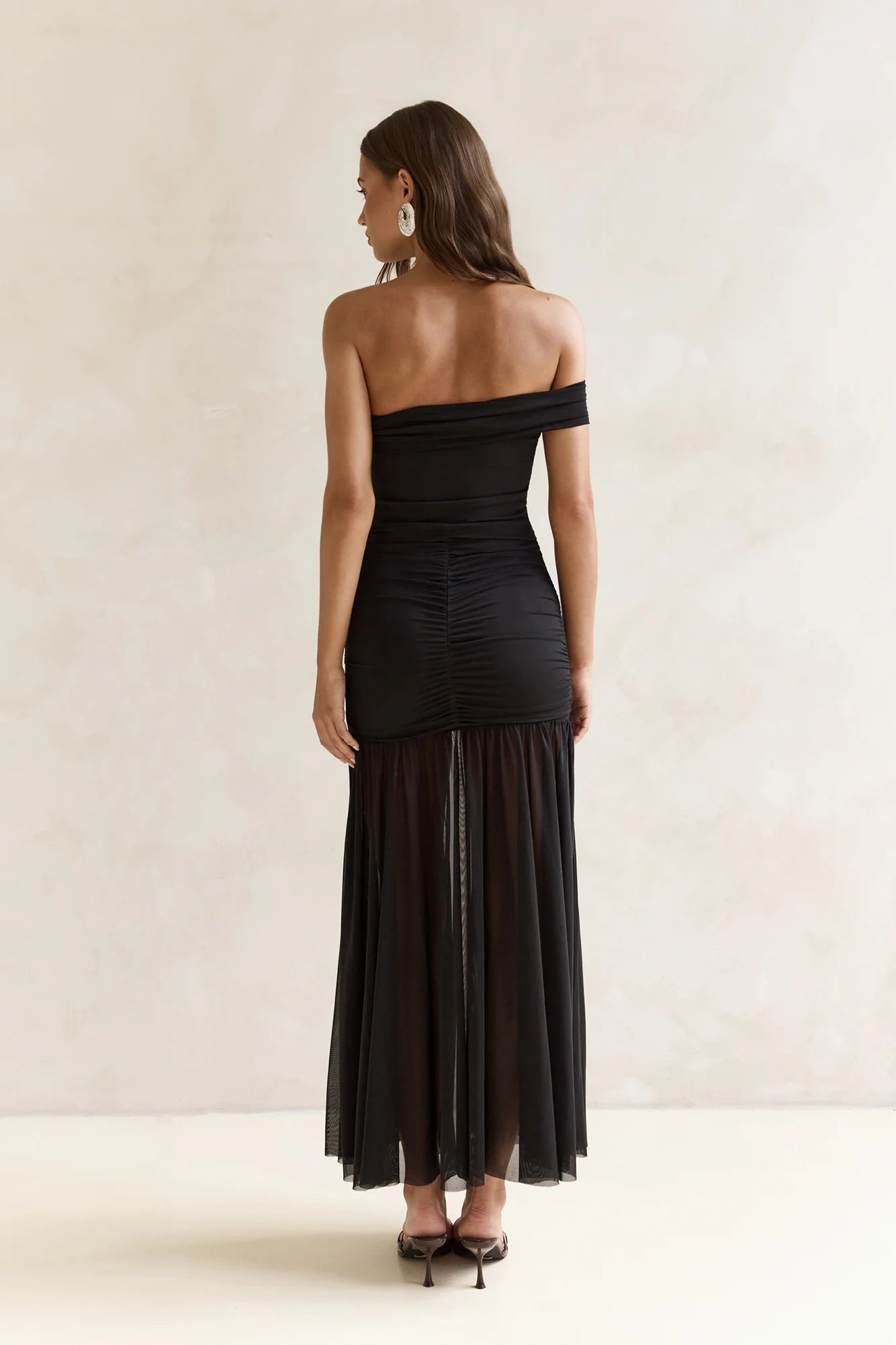 Serene Twilights One Shoulder Mesh Maxi Dress Black