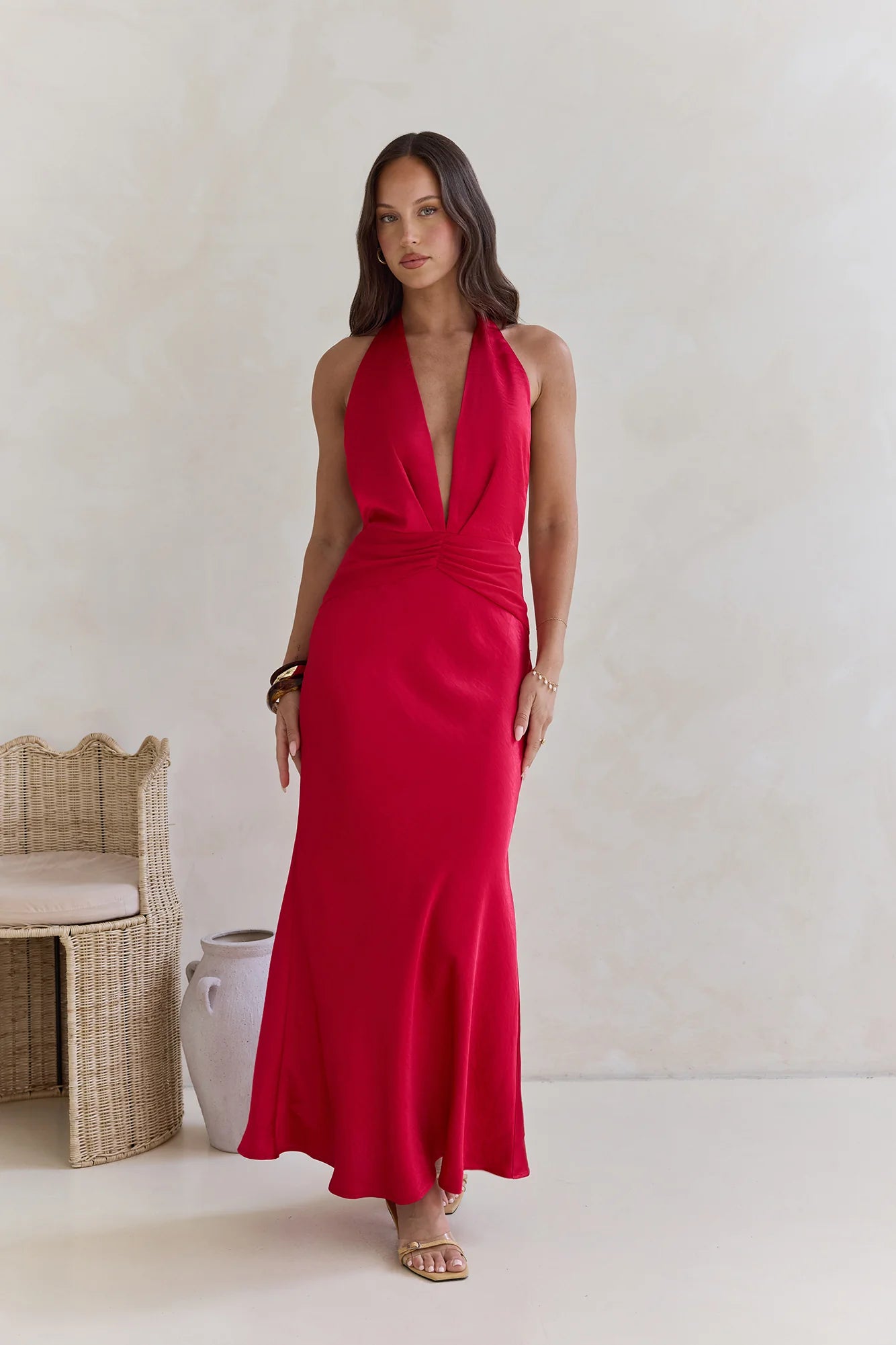 Got A Feeling Halter Satin Maxi Dress Red
