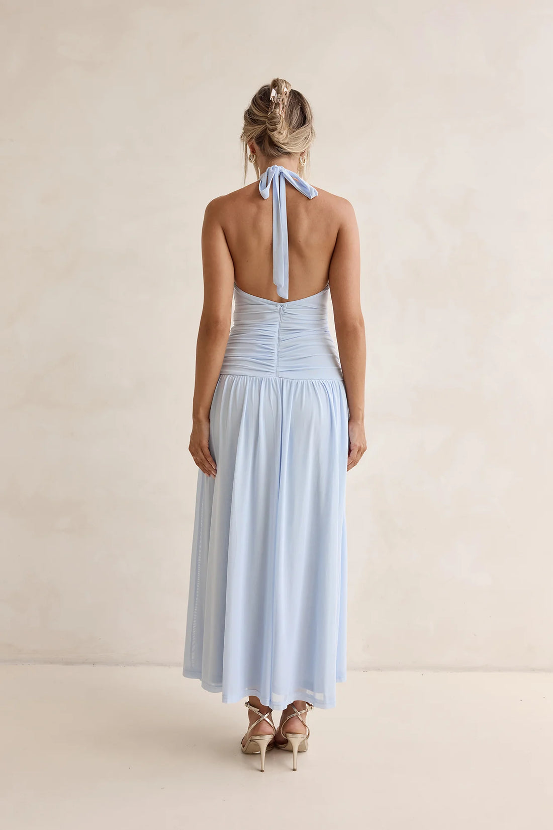 Robin Mesh Halter Maxi Dress Blue