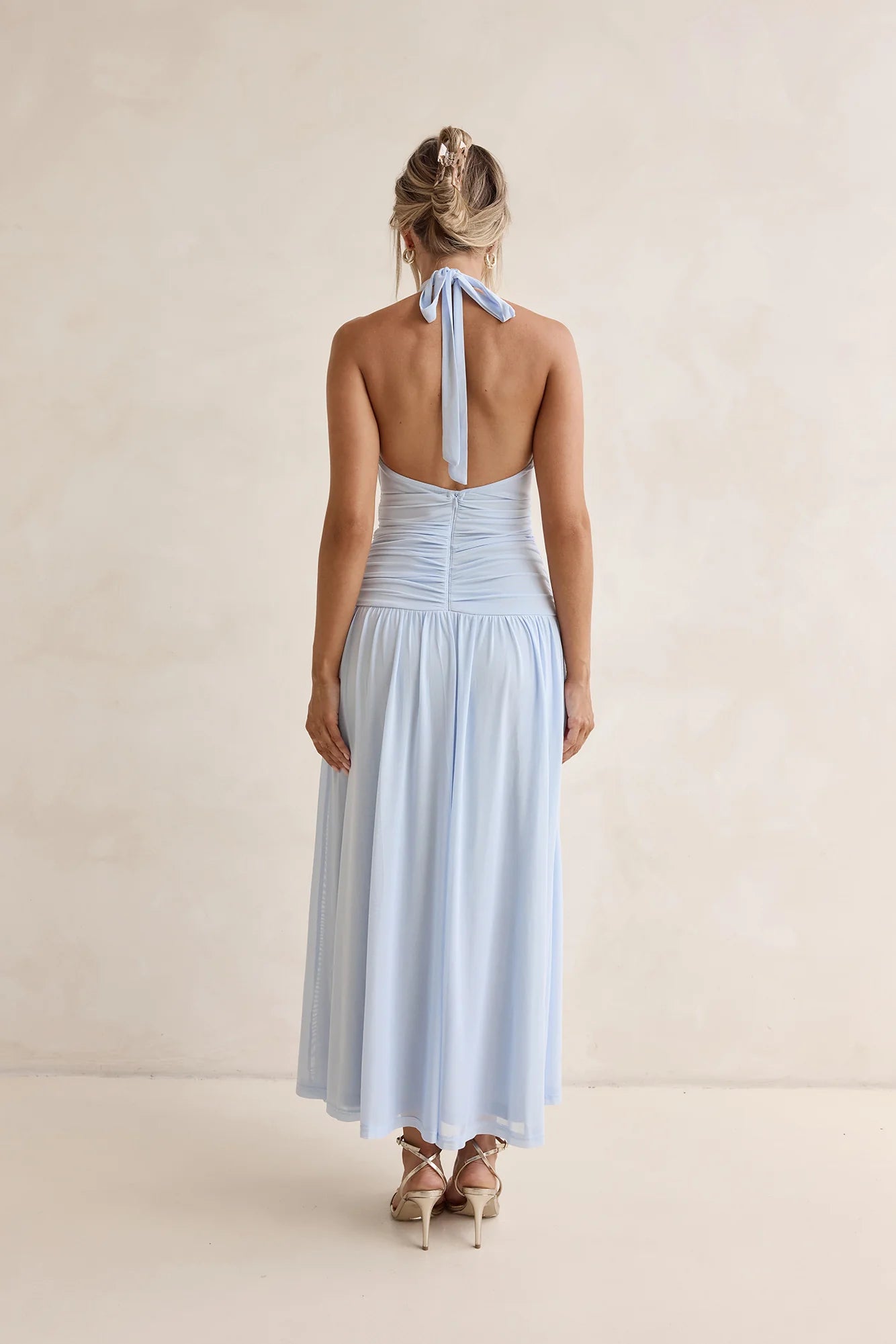 Robin Mesh Halter Maxi Dress Blue