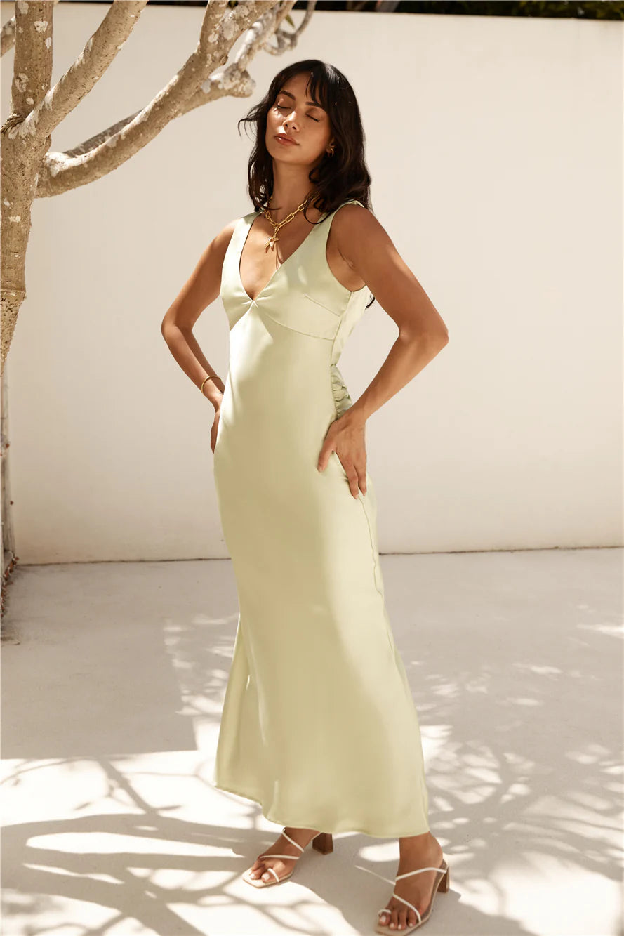 Freshen Up Satin Maxi Dress Green
