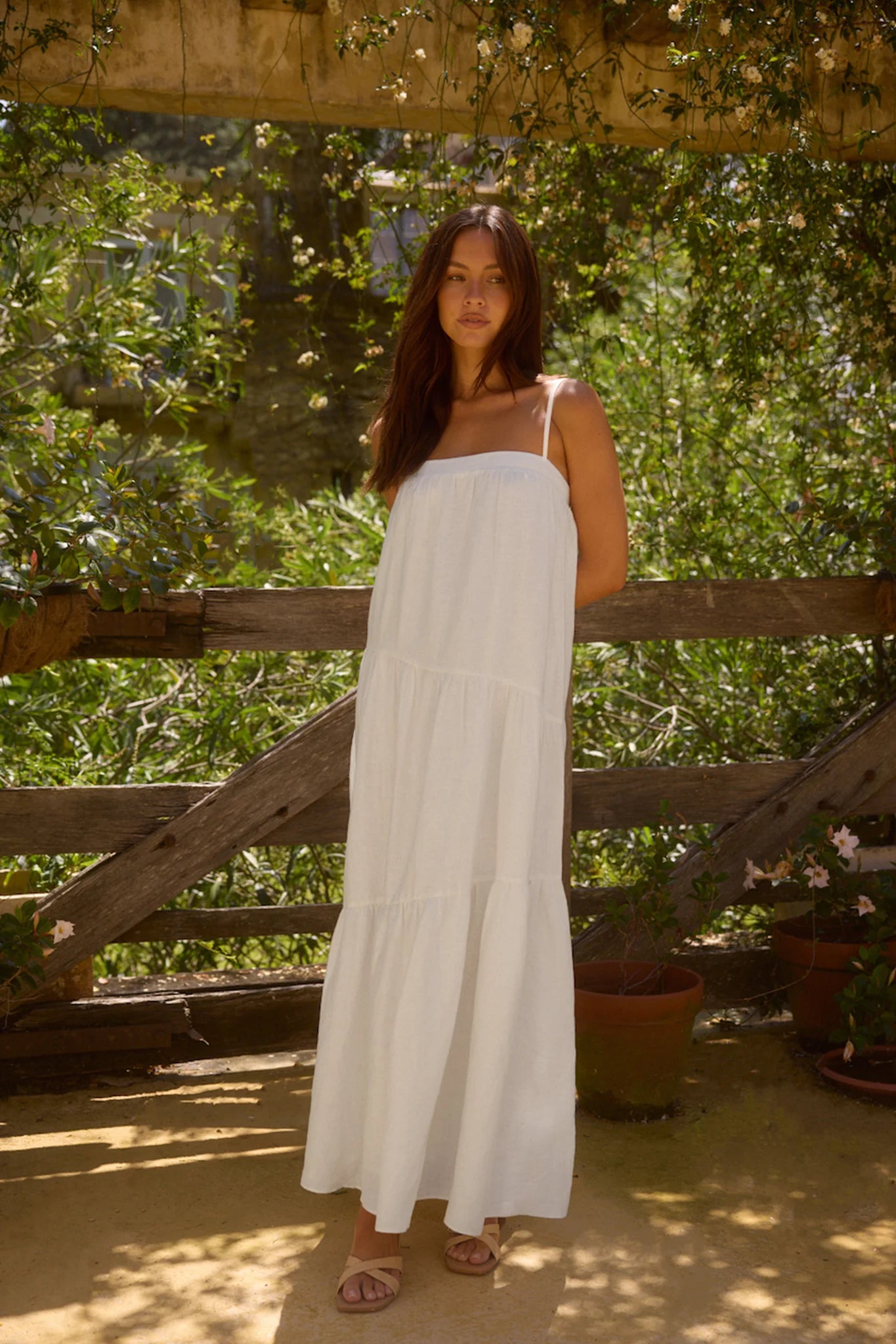 Liliana 100% Linen Maxi Dress White