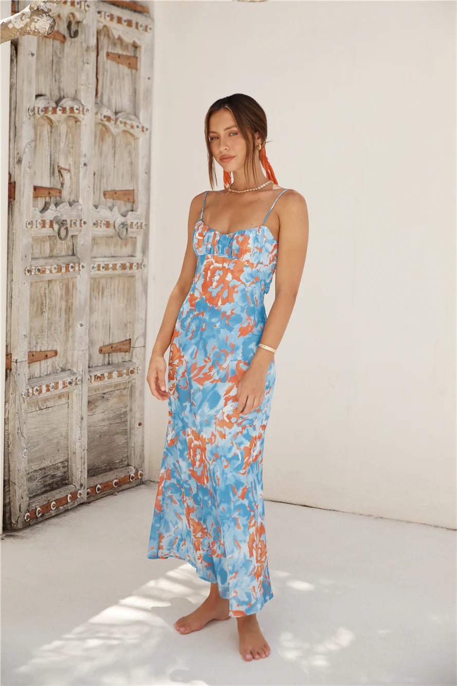 Peony Pillow Maxi Dress Blue