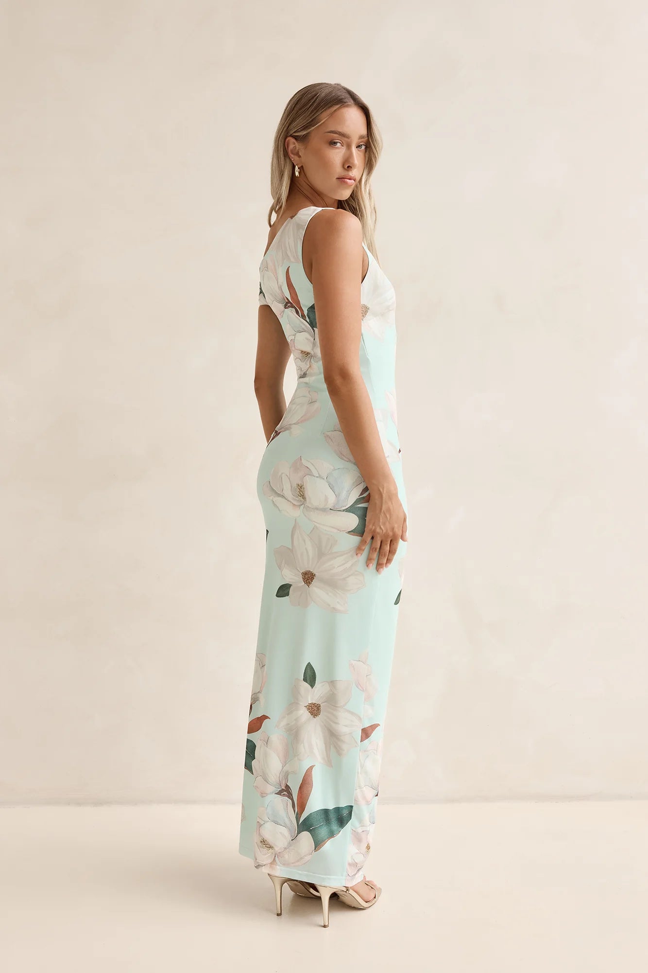 Case Of Flowers Off Shoulder Mesh Maxi Dress Mint