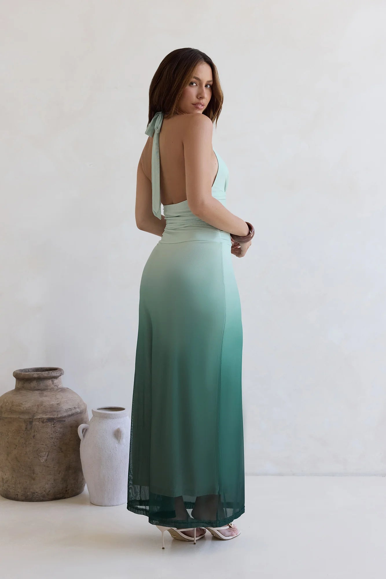 Fragrance Of Sunshine Mesh Halter Maxi Dress Green