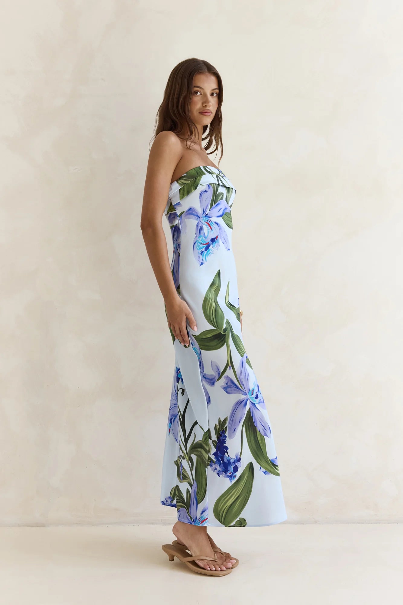 Bells Of Spring Satin Strapless Maxi Dress Blue