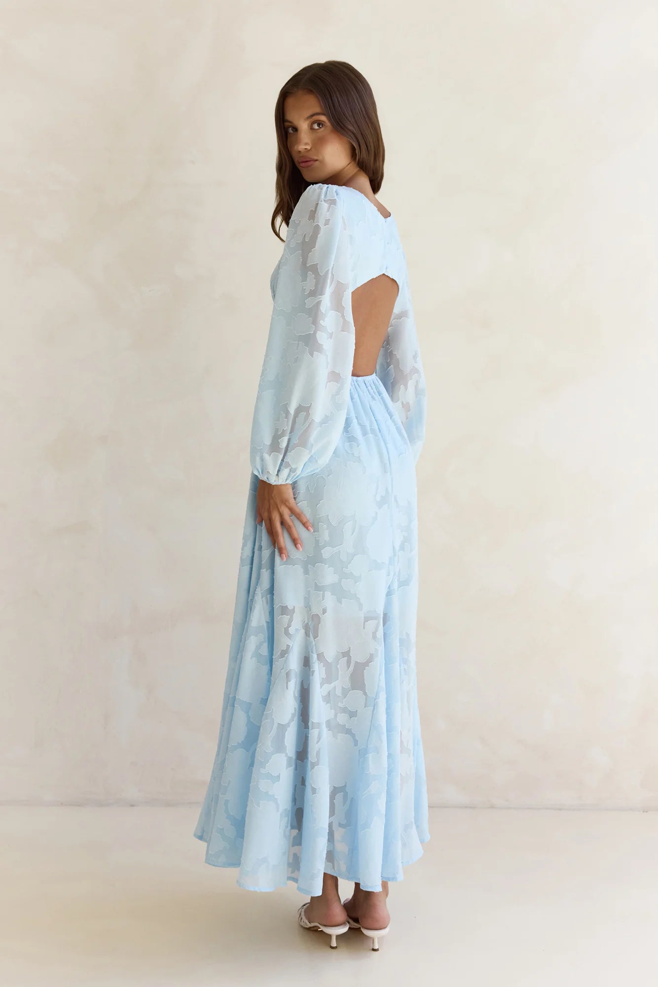 Time Floats By Long Sleeve Maxi Dress Blue