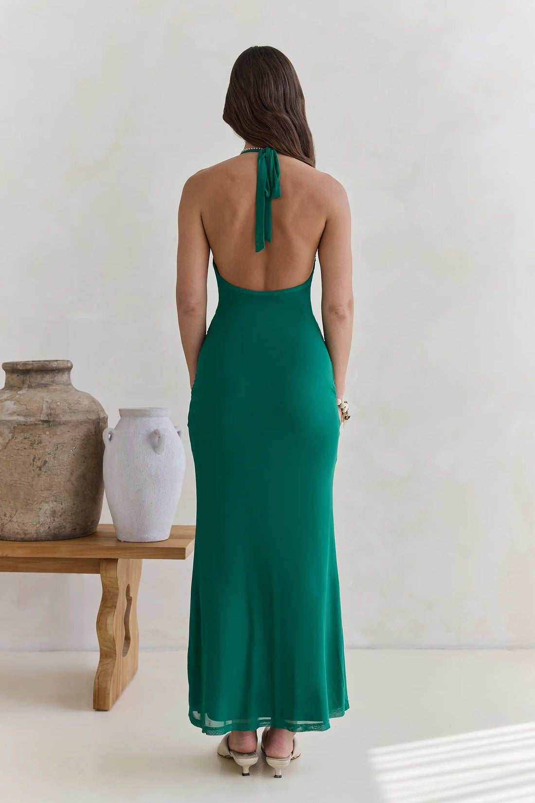 Dive In Mesh Halter Maxi Dress Green